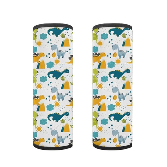 ENLACHIC Kids Car Seat Belt Cover, Cute Cartoon Animal Print Baby Car Seat Strap Pads Infant Car Seat Protector Car Accessories Universal All Cars,Cartoon Dinosaur