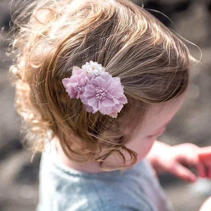 Flower Hair Clips Set for Baby Girl Lightweight Floral Hair Bow Accessories with Boutique Fully Lined Alligator Clip 3pcs for Toddler Teens Gifts
