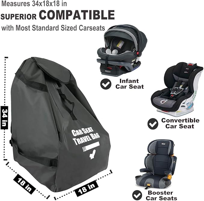 Car Seat Travel Bag for Air Travel - Profaster Airplane Carseat Gate Check Bag Backpack, Fold with Attached Carry Bag, Gray