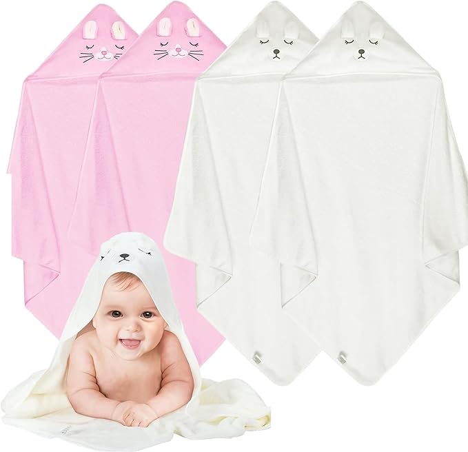 4Pack Baby Hooded Towels, Soft Absorbent Baby Towels for Newborns Toddlers, Ultra-Soft Toddler Bath Towels
