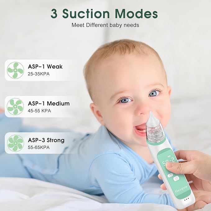 Electric Nose Suction for Baby,Baby Nose Aspirator with 3 Suction Levels and 3 Silicone Tips Fit 0-24 Months Infant ,Soothing Music & Light Distracts Help Toddler During Sick Days,Green.