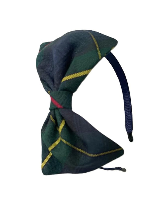 ClassExceed School Headband, Plaid bow headband, back to school, available in variety of school plaids (Plaid 55 Hunter Navy Red plaid, Regular)