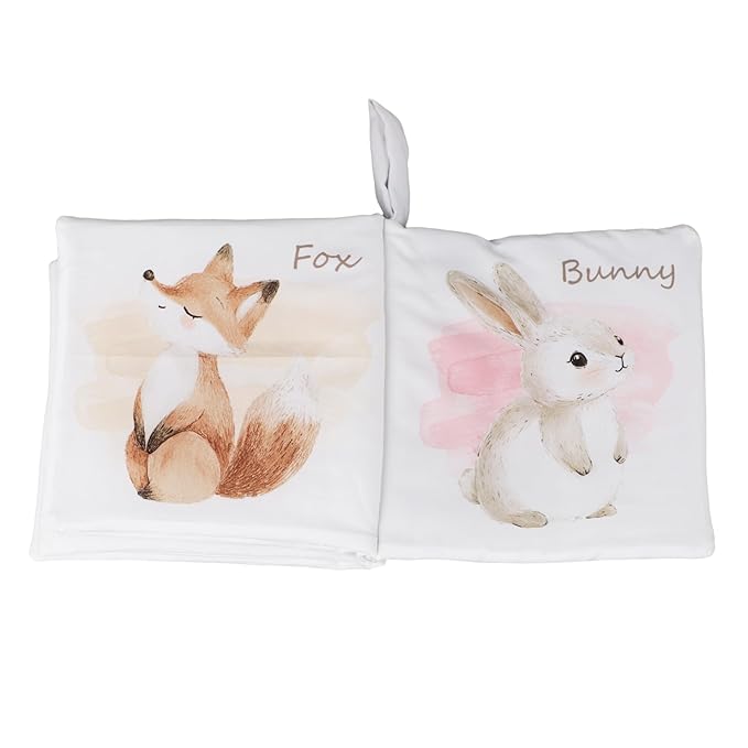 Ali+Oli Baby Cloth Book – Soft Sensory Crinkle Book with Teether for Infants 0-12 Months – Early Learning Touch & Feel Tummy Time Toy – Newborn Shower Gift for Boys & Girls - Bear Friends