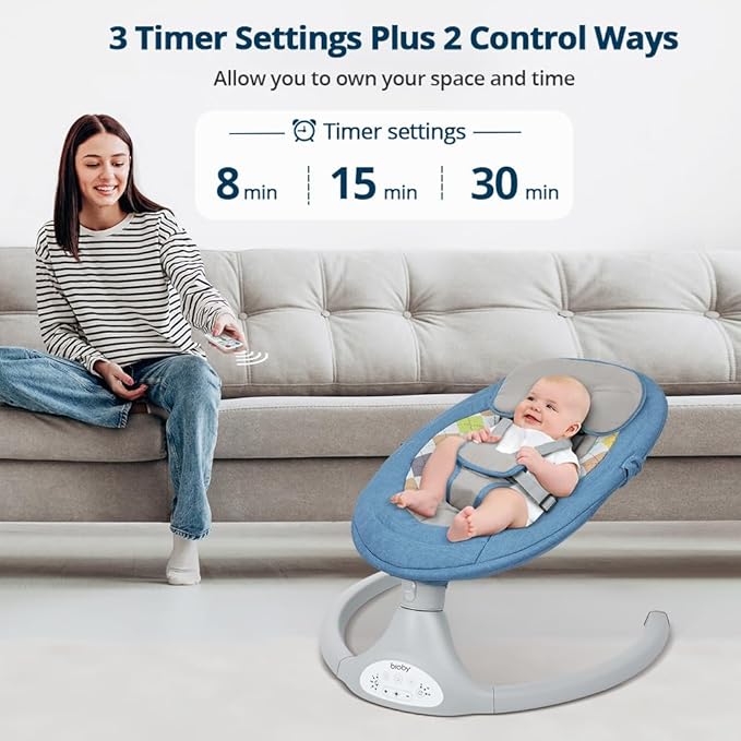 Bioby Baby Swing for Infants with 5 Natural Sway Speeds, Portable Bt Music Baby Swing with Remote Control & 5-Point Harness, Lightweight Baby Rocker for 5-20 Lb,0-12 Months Blue