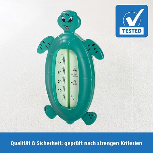 Reer Turtle Baby Thermometer for Bath, Child-Proof Bath Thermometer, Green