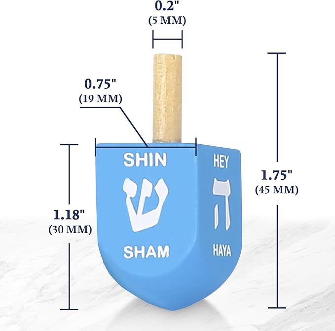 Zion Judaica Colored Wooden Dreidels 1.75" Medium Size Driedel 10 Pack Drydels in a Ziplock Bag Bulk Pack Colorful Dreidels Spinning Tops Chanukah Game Driedels for Kids Traditional Hanukkah Toy