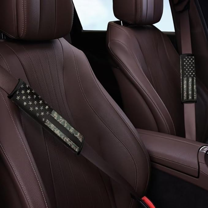 Car Seat Belt Cover Pad, American Flag Comfortable Shoulder Seatbelt Pads Cushions 2-Piece