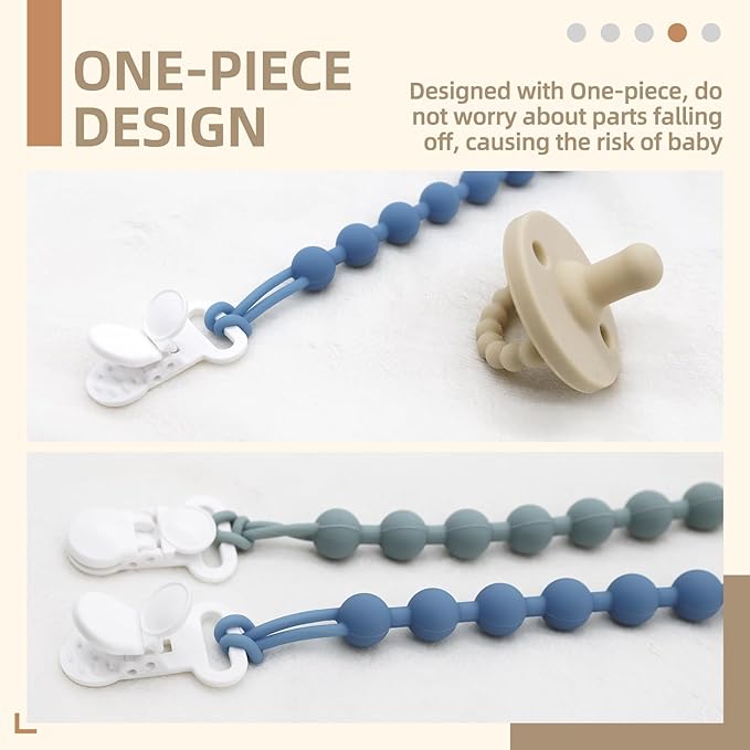 5-Pack Silicone Pacifier Clip, One-Piece Silicone Pacifier Holder Clip for Boys & Baby Girl Binky Clips Rust-Free Holders Unisex Newborns Shower Birthday Gifts (Blue)