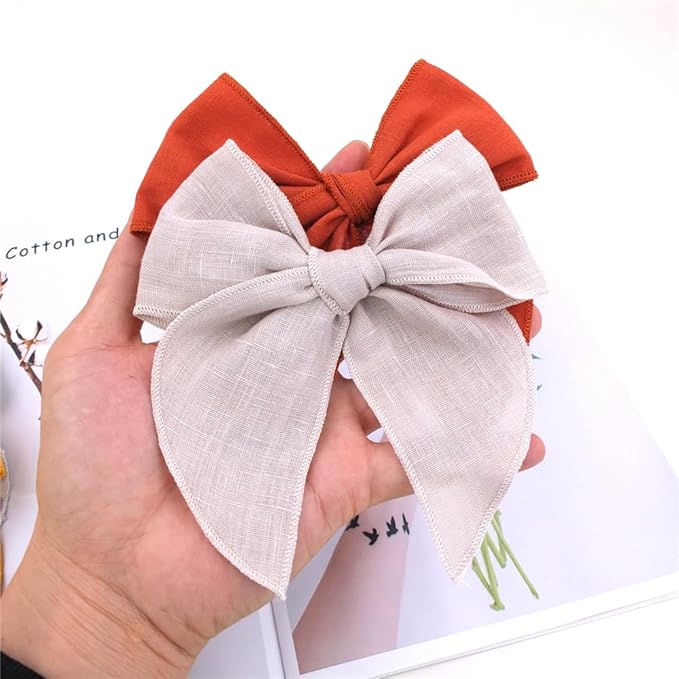 Pack of 4 Gorgeous Fable Bow Hair Clips for Girls Women Linen Hair Bow Alligator Clips Toddler Baby Mom Young Girl Hair Accessories (Rust/Beige)