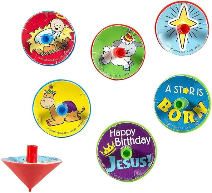 Bulk 144 Pieces Mini Happy Birthday Jesus Spin Tops