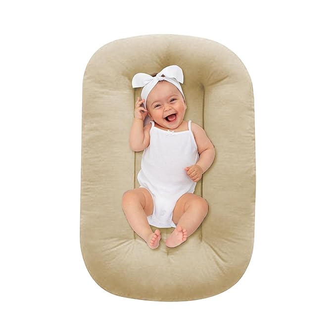 Lucakuins Baby Lounger 0-18 Months, Baby Lounger for Newborn, Soft Organic Cotton Breathable Lounger for Infants (Apricot Baby Lounger)