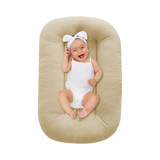 Lucakuins Baby Lounger 0-18 Months, Baby Lounger for Newborn, Soft Organic Cotton Breathable Lounger for Infants (Apricot Baby Lounger)