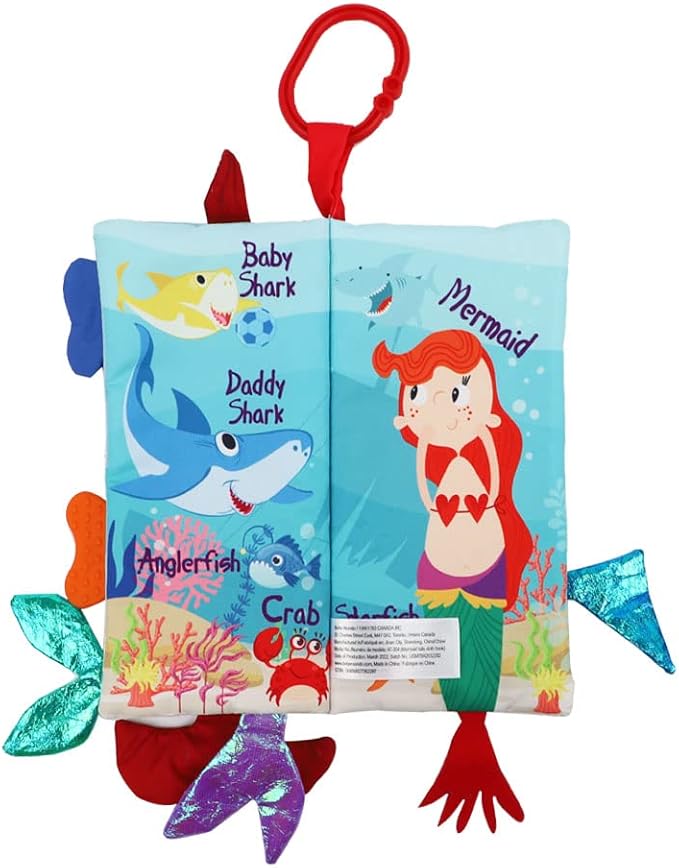 bebe mondo Fish Baby Books Toys 0-6-12-18 Months,Touch Feel Crinkle Soft Cloth Books for Babies Infant Newborn, Baby Girl Boy Shower Toys,Teething Teethers,Stroller Toy-Mermaid