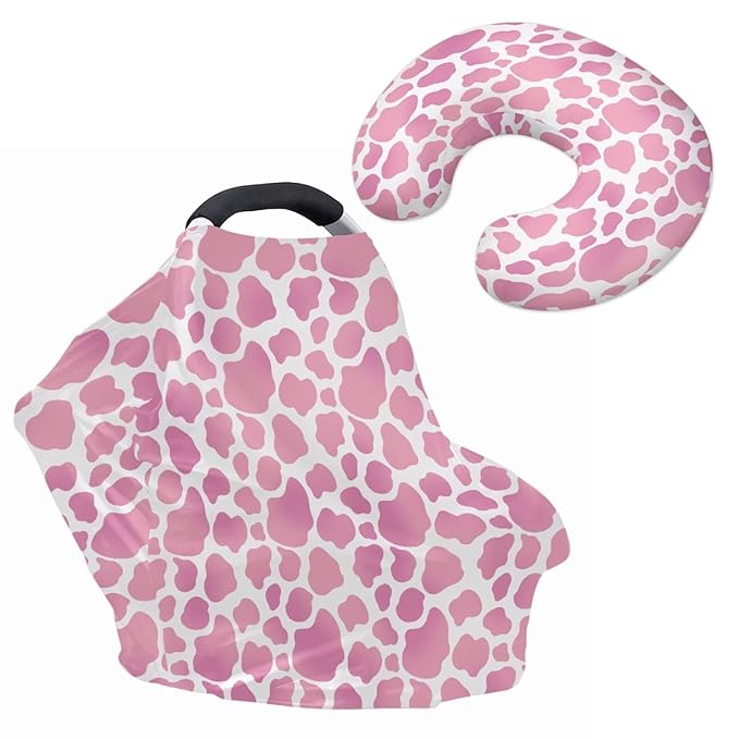 Pink Cow Print Carseat Canopy Stylish Multi-use Breastfeeding Scarf Newborn Breastfeeding Pillow Slipcover Detachable Nursing Pillow Protective
