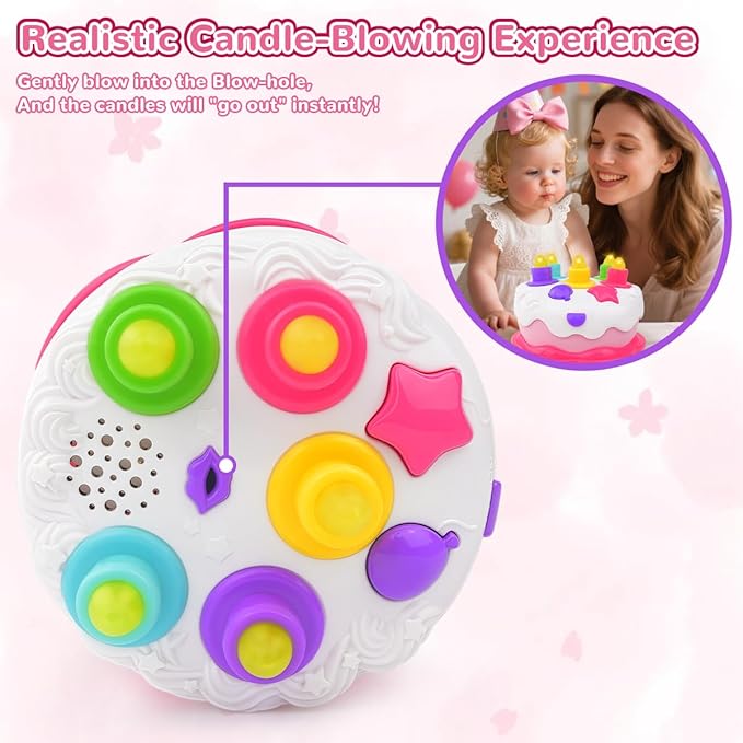 Love&Mini Birthday Cake Toy - Musical Toy Cake for 1 Year Old Boys Girls, Blow Candles & Counting Fun, First Birthday Gift for Toddlers (1-3 Years)
