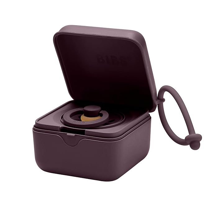 BIBS Pacifier Box with Strap. Pacifier Holder and Steriliser case. 100% BPA Free Food-Grade Material - Plum