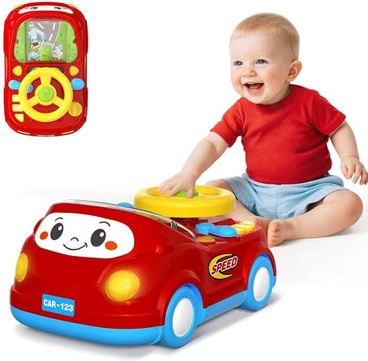 Toys for 1 Year Old Boy Gifts - 2-in-1 Toddler Push Car & Musical Racing Adventure Steering Wheel Driving Game, Interactive Simulated Driving Car for Baby 12-18 Months, Birthday Gift Ages 1-2,Dark Red