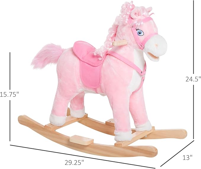 Qaba Kids Ride on Rocking Horse Toddler Plush Toy with Realistic Sounds and Swinging Tail for 3 Years Old Children