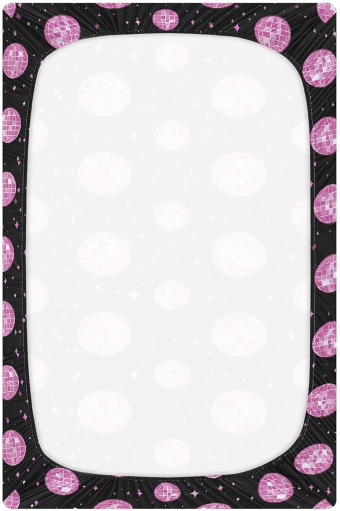 Baby Crib Sheet Pink Groovy Disco Ball Crib Mattress for Boys and Girls Playard Sheet Soft Breathable Fitted Baby Mattress Cover 52x28in