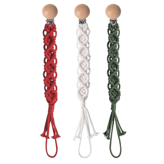 Boho Pacifier Clip for Boys Girls Pacifier Holder Leash Wooden Clips Handmade Braided Cotton Unisex Baby Shower Birthday Gift Christmas Gift