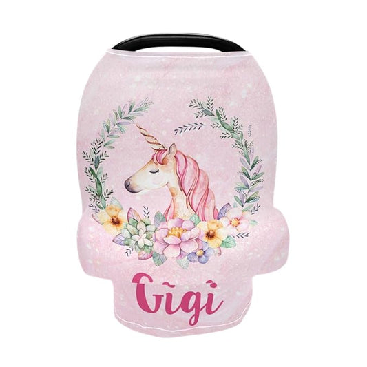 Personalized Baby Car Seat Cover for Babies, Custom Name Baby Car Seats Canopy for Girls, Nursing Breastfeeding Stroller Covers for Infant Newborn, Shower Gift for Baby (Unicorn Pink)