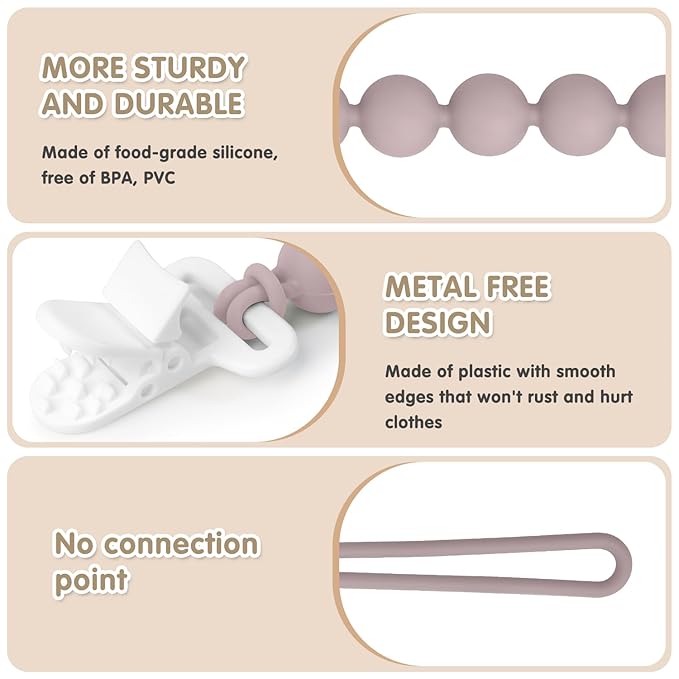 Pacifier Clips Silicone, 6-Pack Pacifier Holder Clip with Stylish Round Design, 100% Food Grade Silicone, Easter Safe Essentials for Newborns Baby Boys and Girls