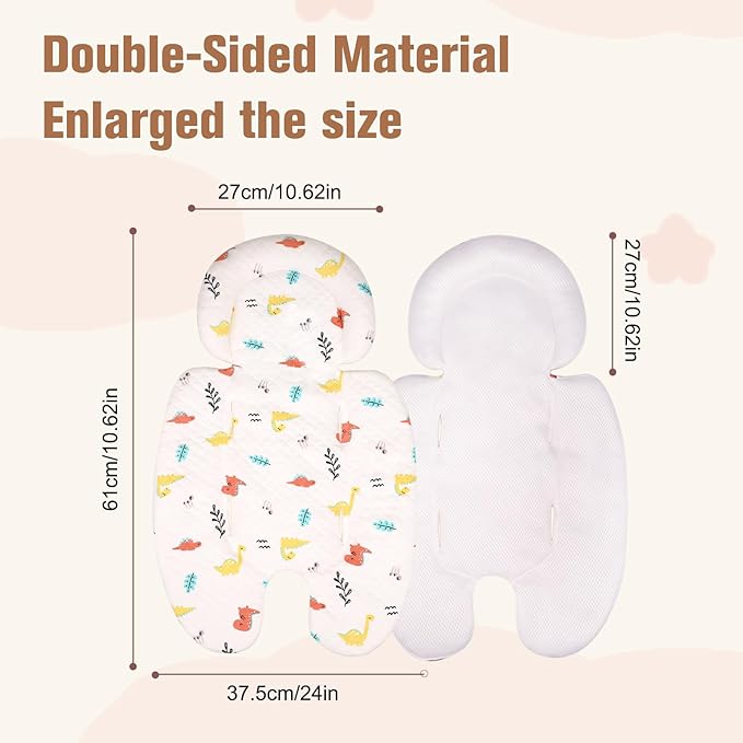 vocheer Infant Car Seat Insert, Newborn Carseat Head and Body Support, Reversible Cushion with 3 Extra Strap Covers, Baby Swing, Large Size, Cotton, Mesh Material, Dinosaur