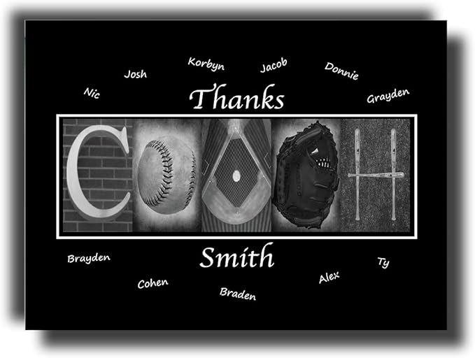 Baseball Coach Gift, Gift for Baseball Coach, Players can Sign the Black Area with a Silver or Gold Marker, 8x10 Photo Print