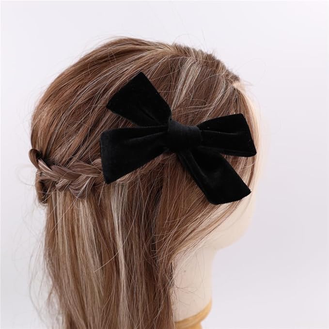 Vintage Velvet Bow Hair Clips for Baby Girl Kids Women Fall Velvet Christmas Hair Bows Barrettes Accessories (8 pcs Classical)