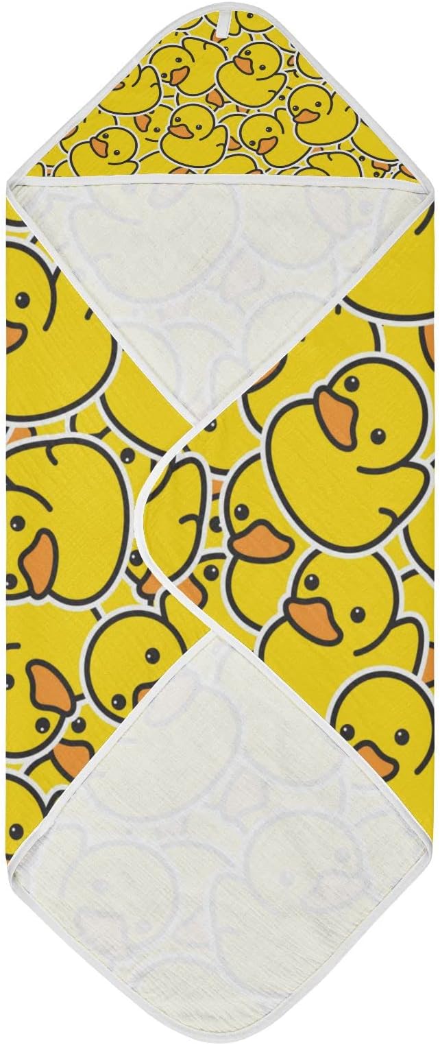 Yellow Rubber Duck Baby Boys Girls Bath Towel Cute Animals Hooded Towels Newborn Toddlers Organic Cotton Washcloths Shower Beach Towel 35 x 35 Inch