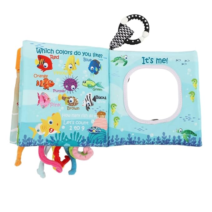 Fish Baby Books Toys, Touch Feel Cloth Crinkle Books for Babies, Infant Toys 0-6, 6-12, 12-18 Months,Early Learning Education Toys,Shower Baby Easter Gifts for Boys Girls,Teething,Mirror,Shark