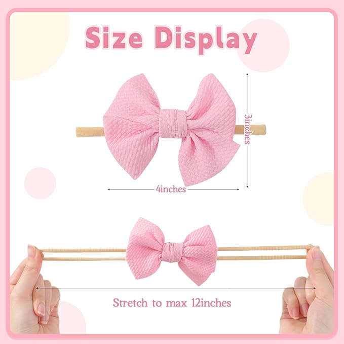 yoyokid 3PCS 4" Baby Girls Bow Headband, Elastic Nylon Hairbands Soft Baby Hairbands with Bows Hair Accessories for Newborn Infant Toddler, Black Pink White