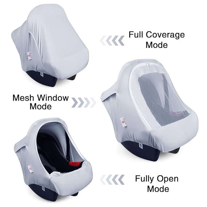 Metplus Car Seat Cover, Breathable Mesh Window Infant Carseat Canopy for Baby Boys & Girls, Summer Stroller Sunshade Net for Airflow & Privacy, Stretchy Universal Fit