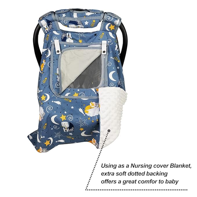 Car Seat Covers for Babies & Newborn Nursing Cover, Multi in 1 Cozy Baby car seat Covers-carseat Canopy, All Seasons Winter Suitable, smart Opening, Sturdy Fasten Loop, Neutral, Cotton & White Minky;