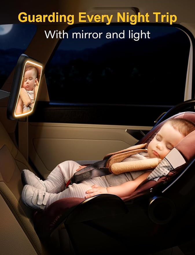 TAZENI Baby Car Mirror With Light & Remote Control, Baby Mirror for Car Seat Rear Facing Stable Hook Clip, Car Seat Mirror for Baby Rear Facing, Crystal Clear ShatterProof, Long Lasting Battery