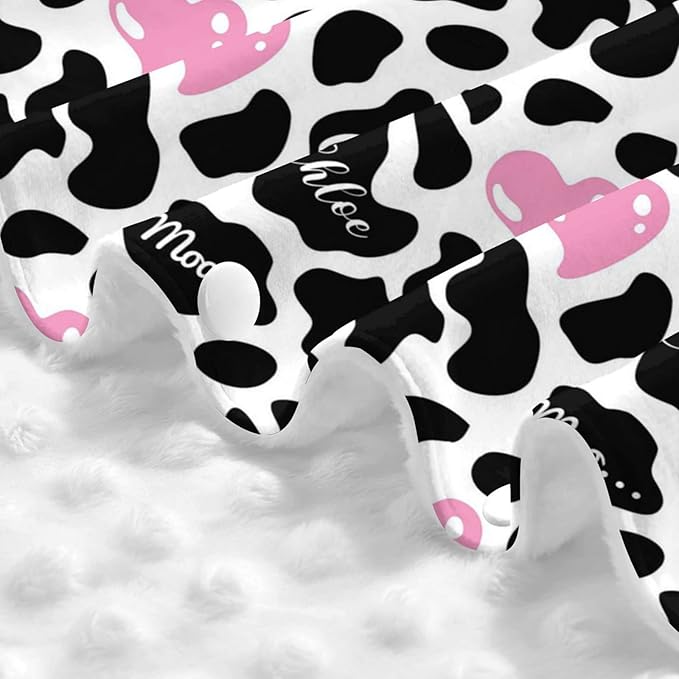 Personalized Cow Print Baby Infant Car Seats Canopy for Babies with Name, Custom Love Heart Lightweight Covers for Baby Boys Girls, Minky Nursing Breastfeeding Stroller Canopies for Newborn