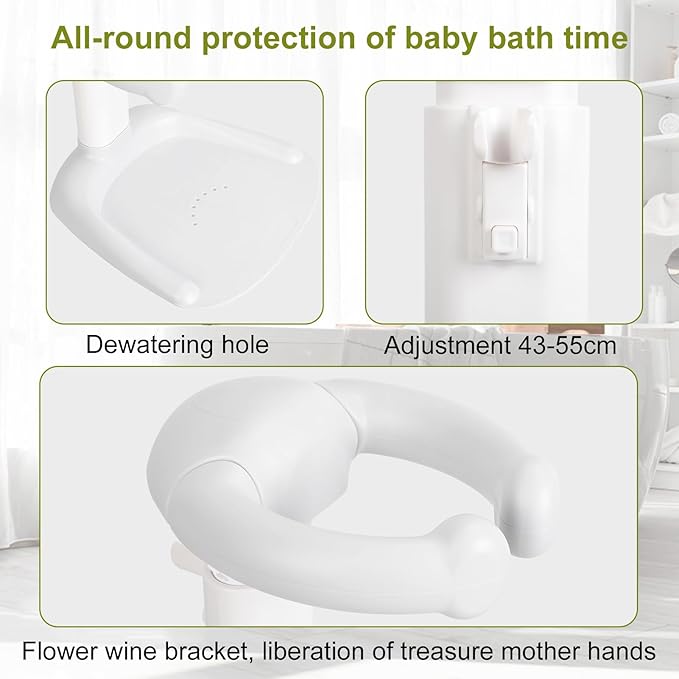 Baby Shower Stand, Adjustable Height Infant Bath Standing Support with Anti-Slip Base, Portable Bath Helper, Hug Tower Bath Shower Support for Infants & Toddlers (Grey 1)