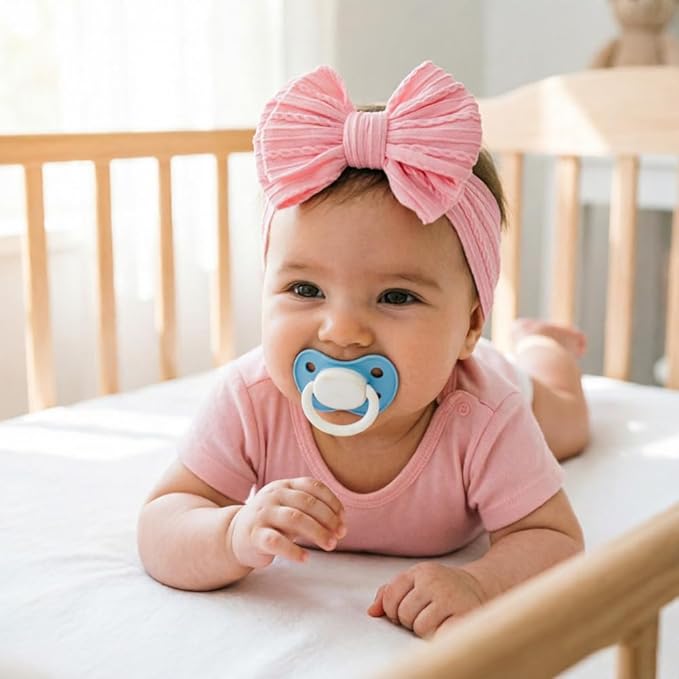 DRESHOW BQUBO Handmade Baby Headbands Soft & Stretchy Hair Bands with Bows Nylon Bows Hairbands for Girls Newborn Infant Toddlers Hair Accessories 5 Pack