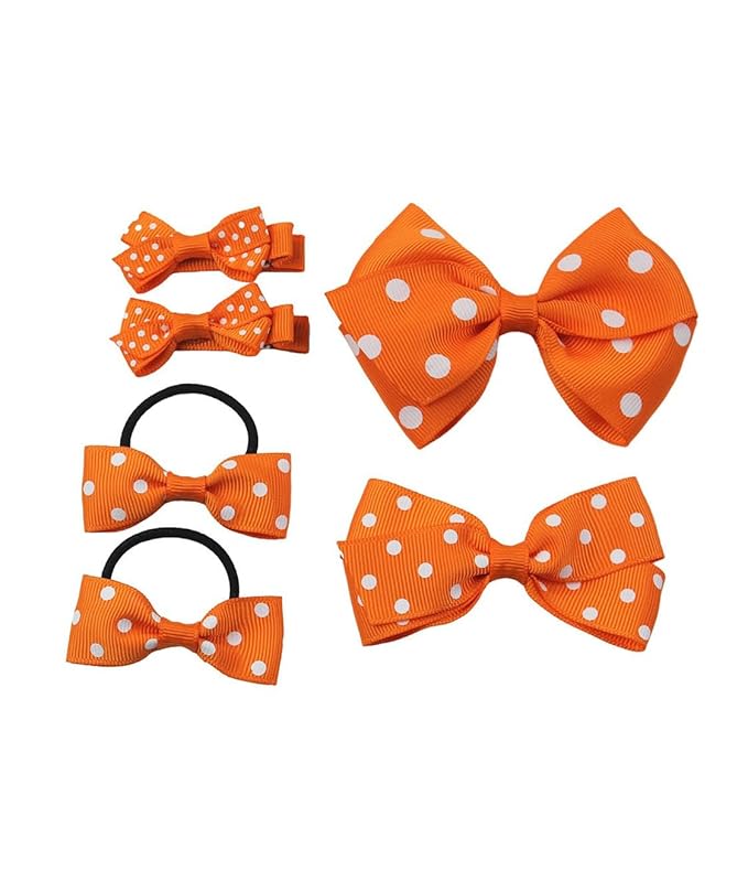Polka dot Hair Clips Bow Baby Girls Orange Polka dot Barrettes Clips BBG54 (B7-Orange)
