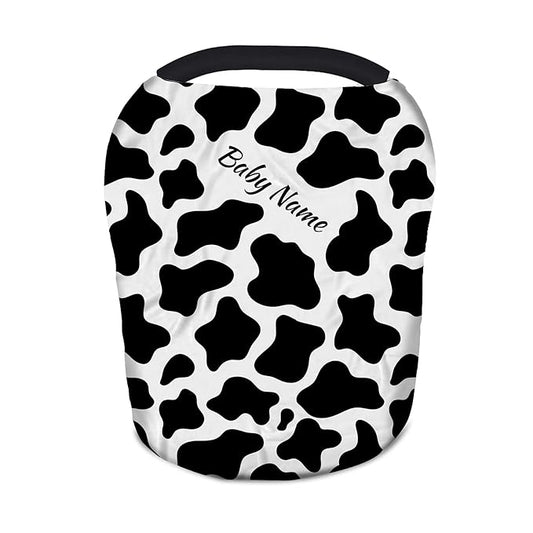 Personalized Cow Stripes Baby Car Seat Covers with Name, Custom Nursing Cover Breastfeeding Scarf Soft Breathable Stretchy Coverage, Infant Stroller Cover for Boys Girls