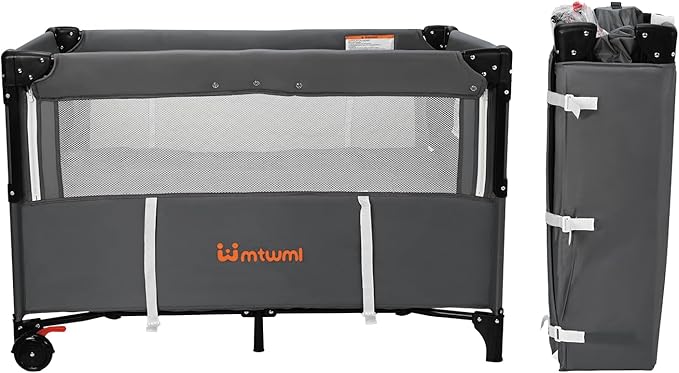 MTWML Portable Baby Bassinet,3 in1 Bedside Crib and Baby Playard & Changing Table with Wheel,1-Second Setup Foldable Playpen with Travel Bag Mosquito Net for Newborn Toddler (DeepGrey)