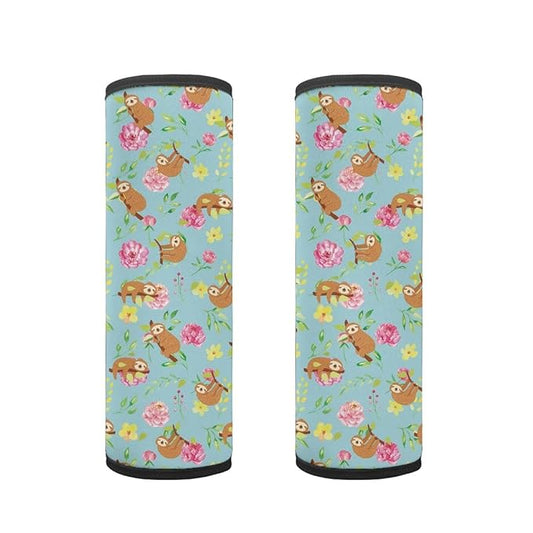 ENLACHIC Kids Car Seat Belt Cover, Cute Cartoon Animal Print Baby Car Seat Strap Pads Infant Car Seat Protector Car Accessories Universal All Cars,Sloth Flower