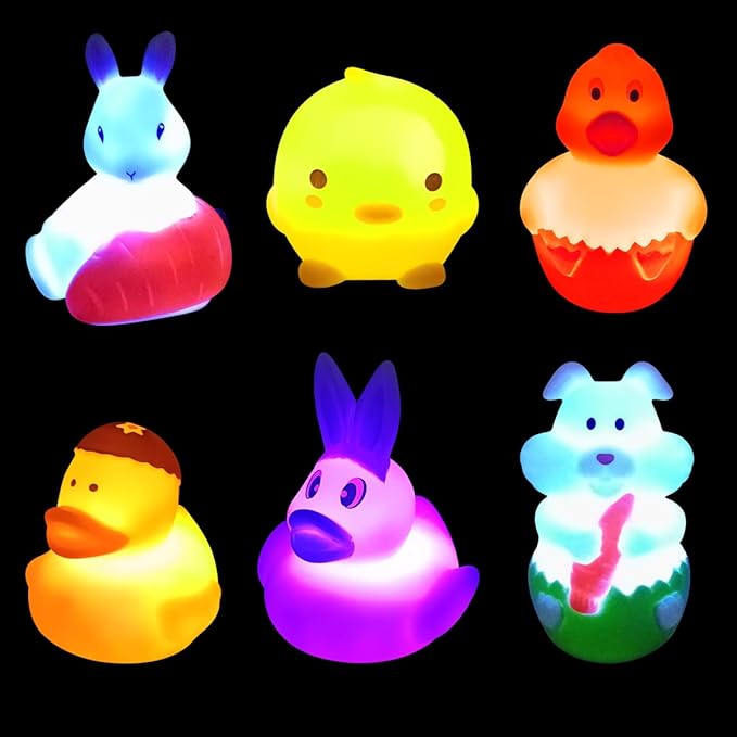 Jofan 6 Pack Prefilled Jumbo Plastic Easter Eggs with Light Up Bath Toys Inside for Kids Boys Girls Toddlers Easter Basket Stuffers Gifts Party Favors