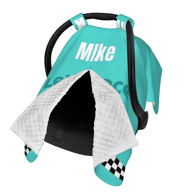 Custom Baby Car Seat Canopy for Babies with Name, Personalized Race Car Baby Car Seats Covers for Boys, Opening Minky Nursing Breastfeeding Stroller Cover Infant Carseat Canopies for Newborn