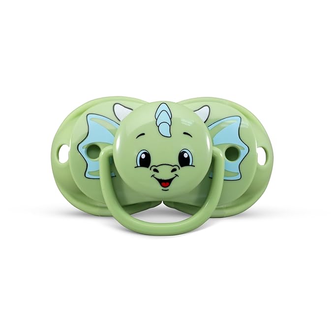 RaZbaby Keep-It-Kleen Baby Pacifier 2-Pack Closes When Dropped - BPA-Free Silicone Orthodontic Nipple, Ideal for Travel, Nipple Stays Clean, 0-36 Months - Dragon/Puppy - Personalized