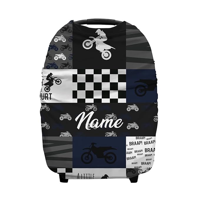 Personalized Dirt Bike Black Baby Car Seat Covers with Name, Custom Motocross Nursing Cover Breastfeeding for Babies, Carseat Canopy for Boys, Infant Stroller Cover, Breathable Carseat Cover