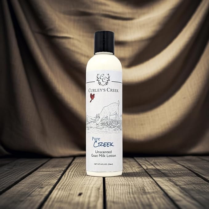 Curley's Creek Goat Milk Lotion | Handmade Natural Skincare | 4 ounce & 8 ounce 8 ounce, Pure Creek (Unscented)