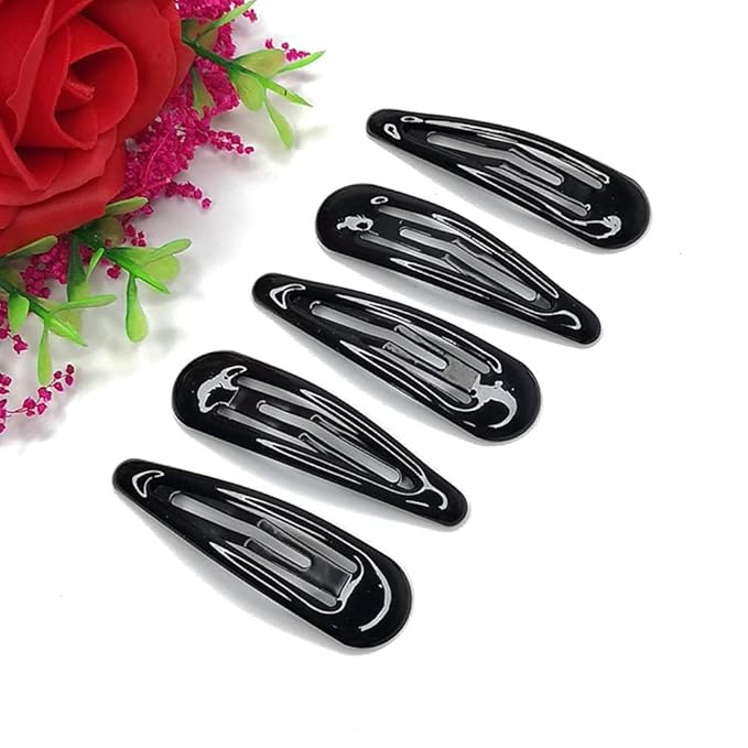 55 PCS Black Snap Hair Clips Barrettes Water Drop Non Slip Heavy Coated Metal Hair Accessories for Kids Teens Girls Women (2 Inch)