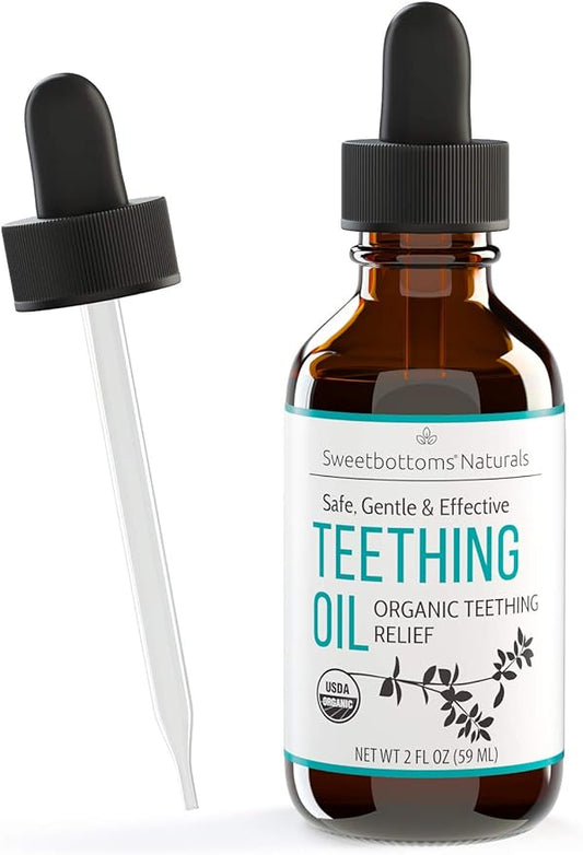 Certified Organic Teething Oil - Ease Teething Discomfort & Sore Gums Quickly & Effectively - Natural Vegan Botanical Ingredients - 2 oz Bottle with Glass Dropper - Baby Teething Relief