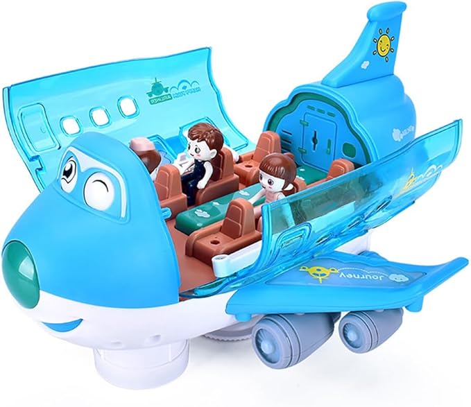 Miracland Airliner Musical Aircraft Simulation Model, 360 Rotation Jet With Lights & Music, Universal Wheel, 1 Air Hostess and 2 Passengers (Blue)
